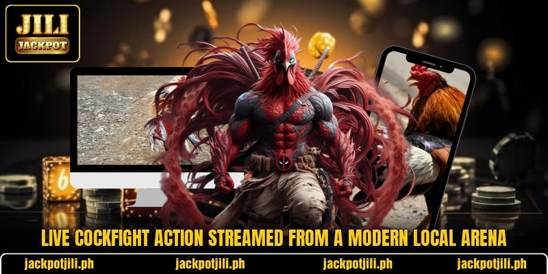 Live cockfight action streamed from a modern local arena Live cockfight action streamed from a modern local arena