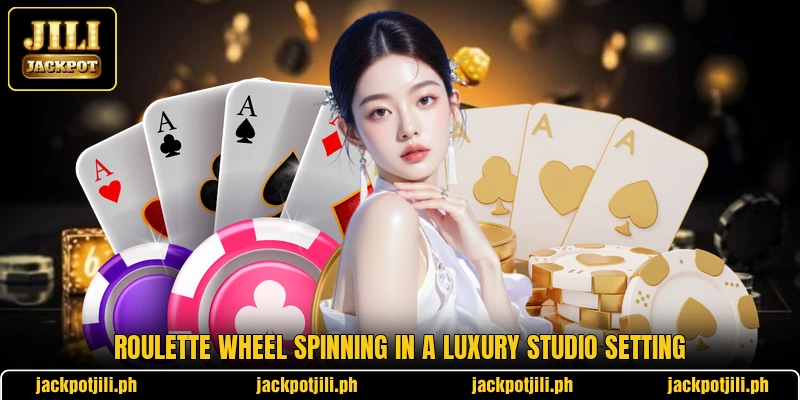Roulette wheel spinning in a luxury studio setting Roulette wheel spinning in a luxury studio setting